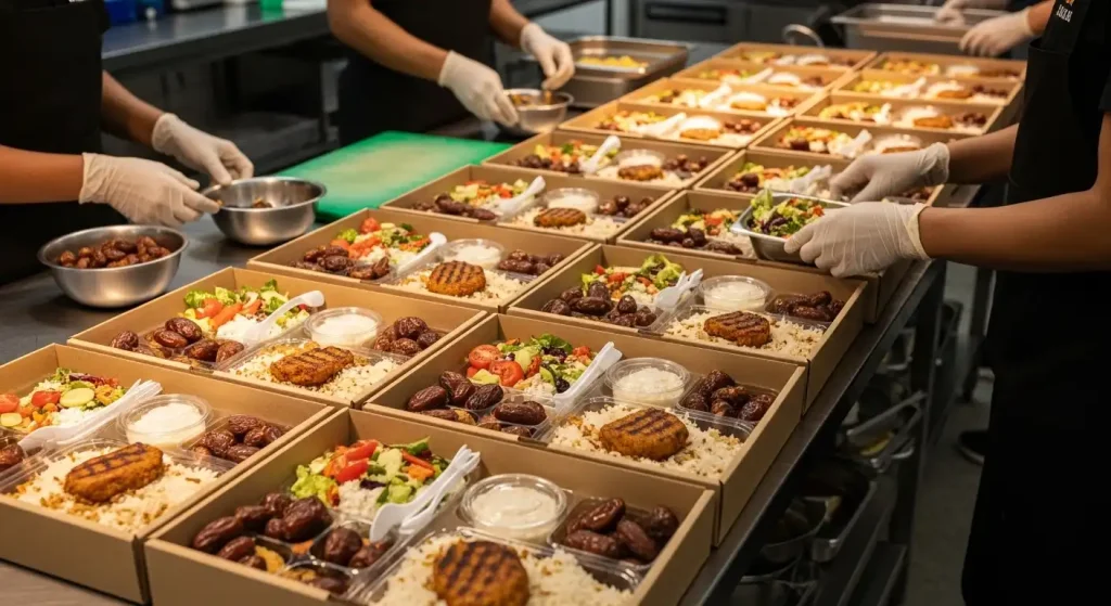 Sealed iftar packaging box with intact safety seals, ready for delivery in Dubai ensuring food hygiene standards.